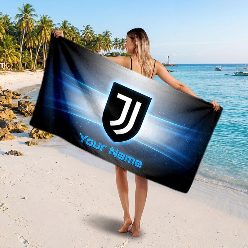 Juventus FC Custom Beach Towel, Personalized Name Text Print, Football Logo Soft Quick‑Dry Towel Holiday Gift
