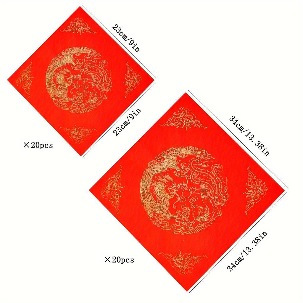 40sheets New Year Doufang Xuan Paper Chinese Spring Festival Couplets Xuan Paper Handmade Dragon and Phoenix Square Red Paper Spring Festival Couplets