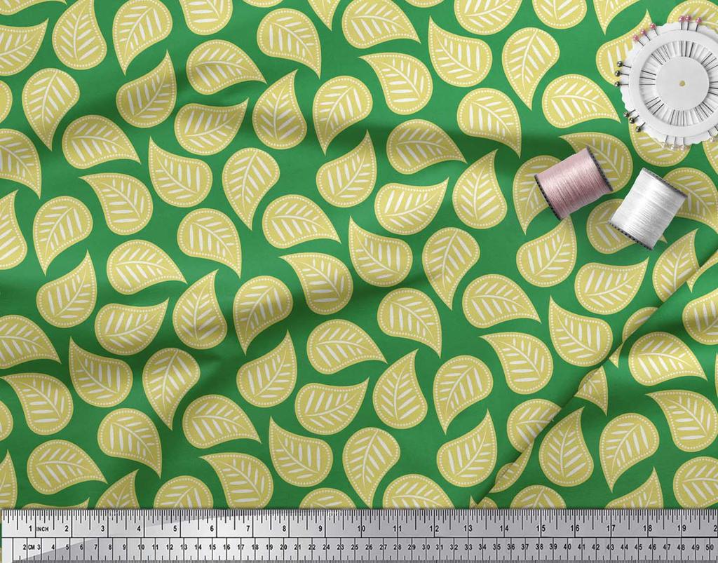 Soimoi Red Japan Crepe Satin Fabric Artistic Leaves Fabric Prints By Metre 42 Inch