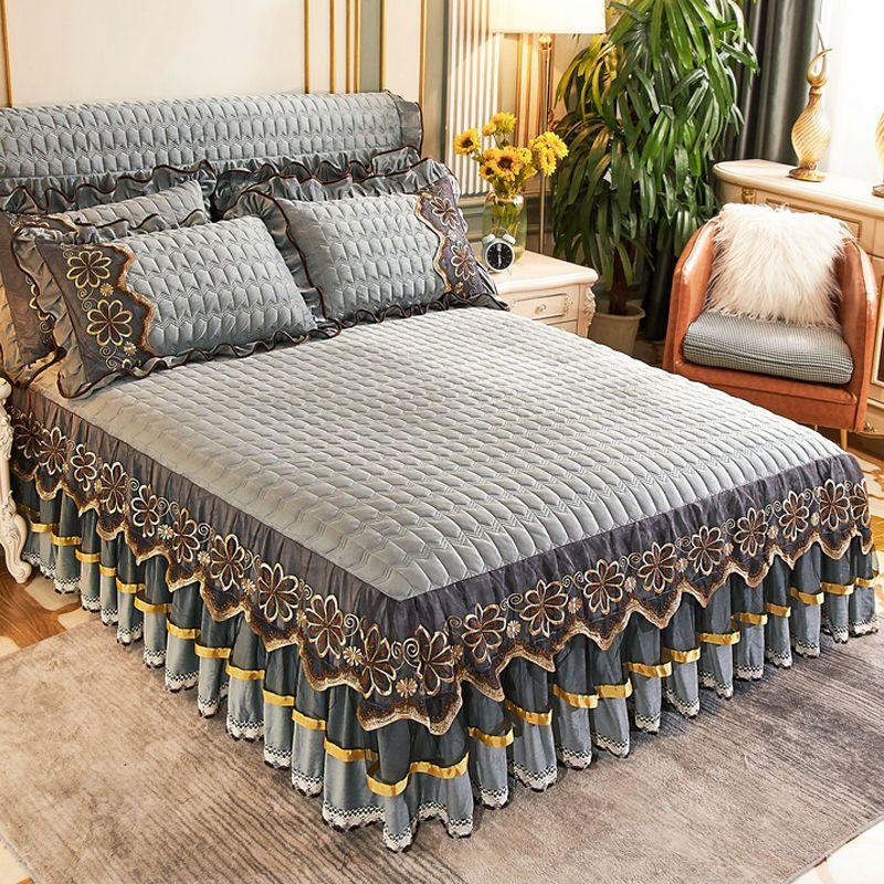 Европейские роскошные покрывала Queen King Size, бархатный комплект постельного белья принцессы с кристаллами и королевой, кружевная юбка для кровати, утолщенное теплое покрывало