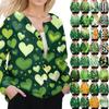 Women's Stylish St. Patrick Print Long Sleeve  Fleece Cardigan Button Jacket