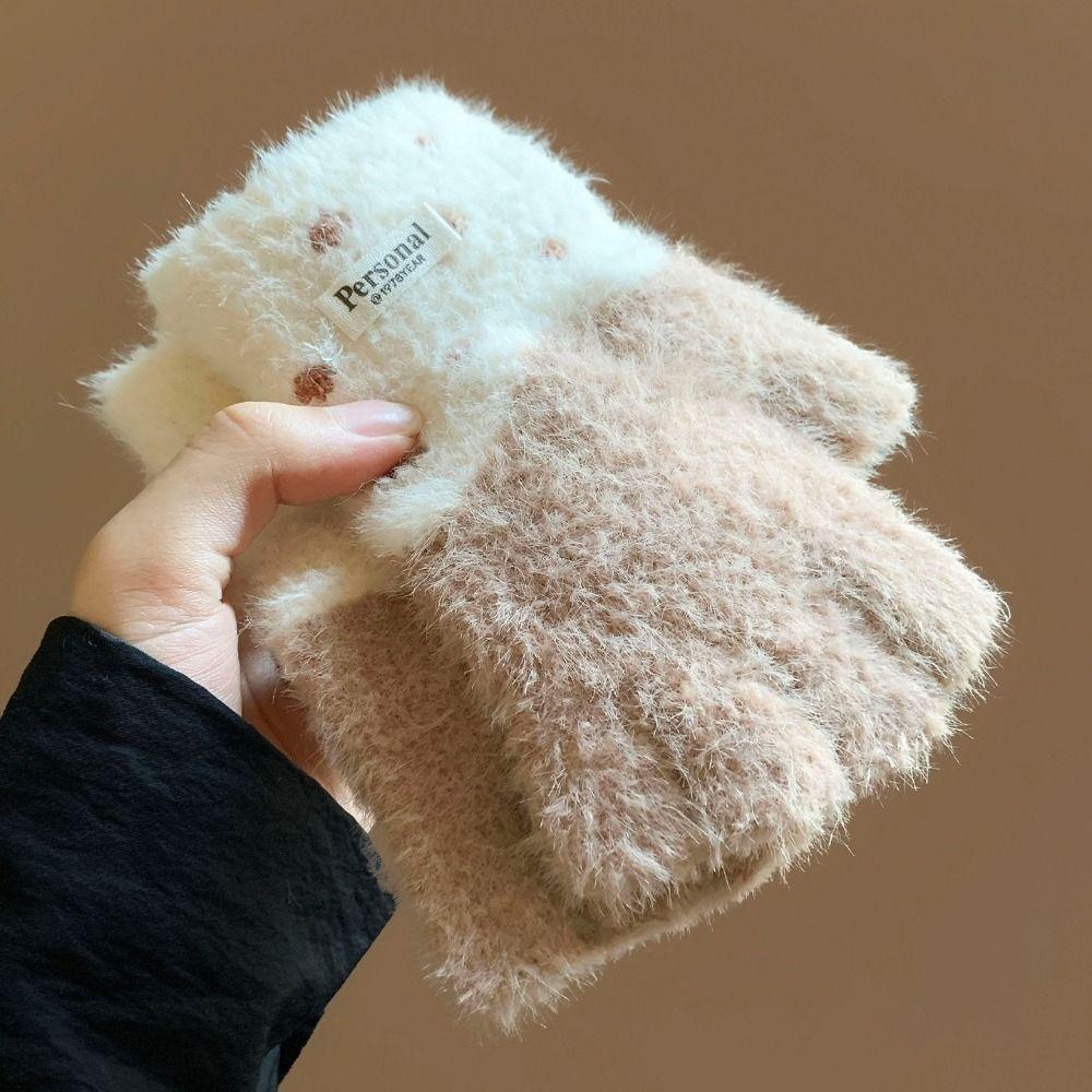 Thick Half Finger Gloves Polyester Warm Winter Gloves Plush Knitted Gloves  Outdoor Activity