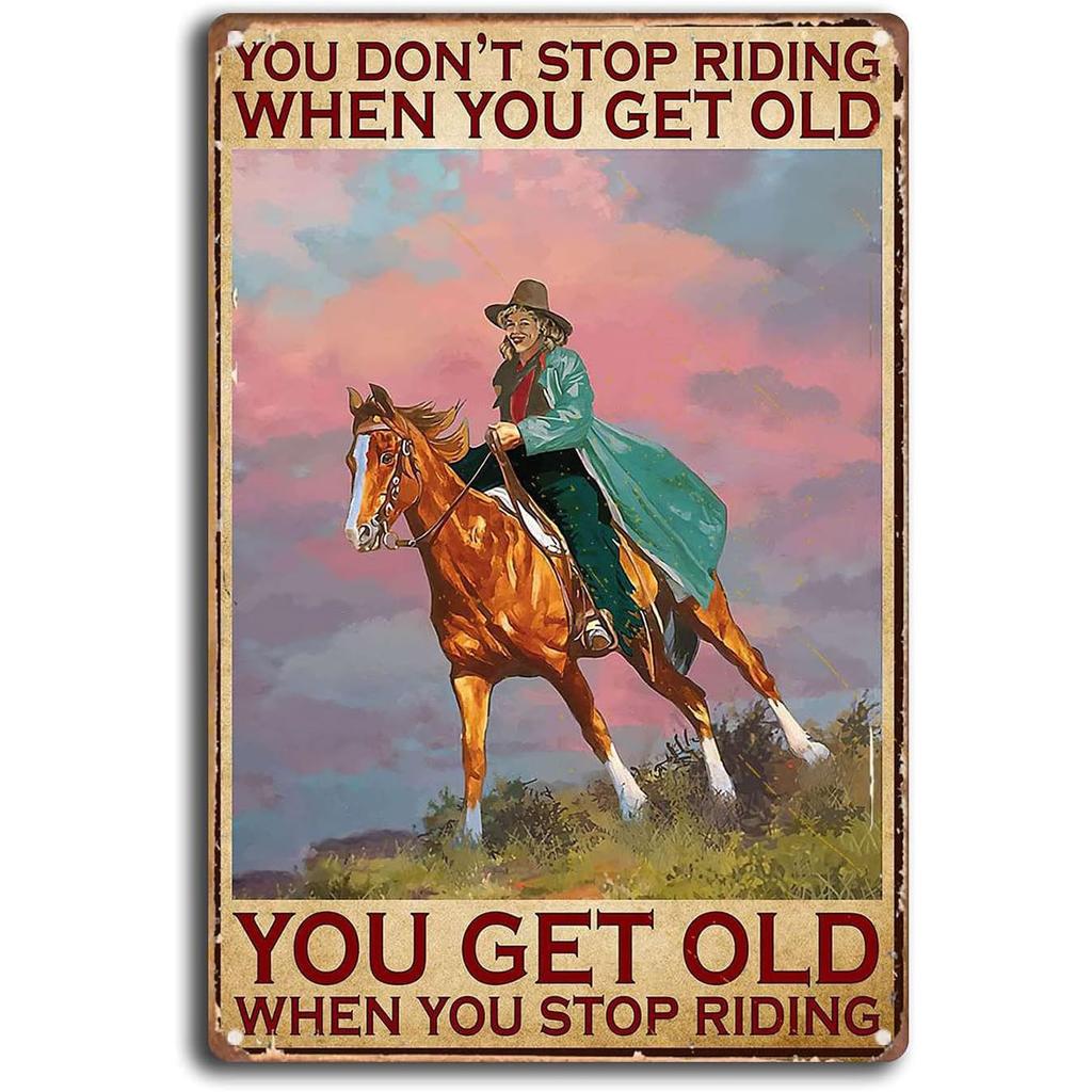 Vintage Cowgirl Metal Sign Retro Western Horse Riding Quote Tin Plaque for Home Bar Farmhouse Decor Life is Tough Spiritually Wi