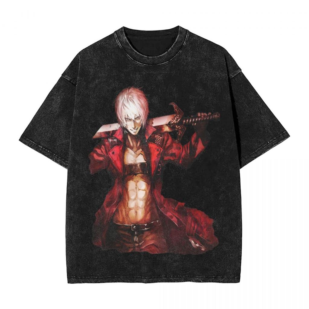 Стиранные Футболки DMC Devil May Cry Братья Демоны Футболки Харадзюку Уличная Одежда Хлопок Графические Топы Топы Футболки Мужчины Женщины