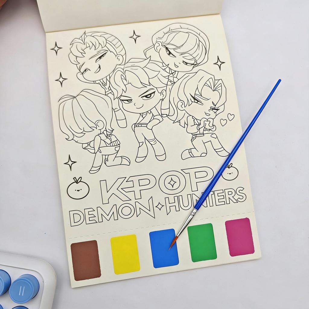 New K-Pop Demon Hunters Cartoon Watercolor Coloring Book DIY Painting Book Set Toy for Children Girls