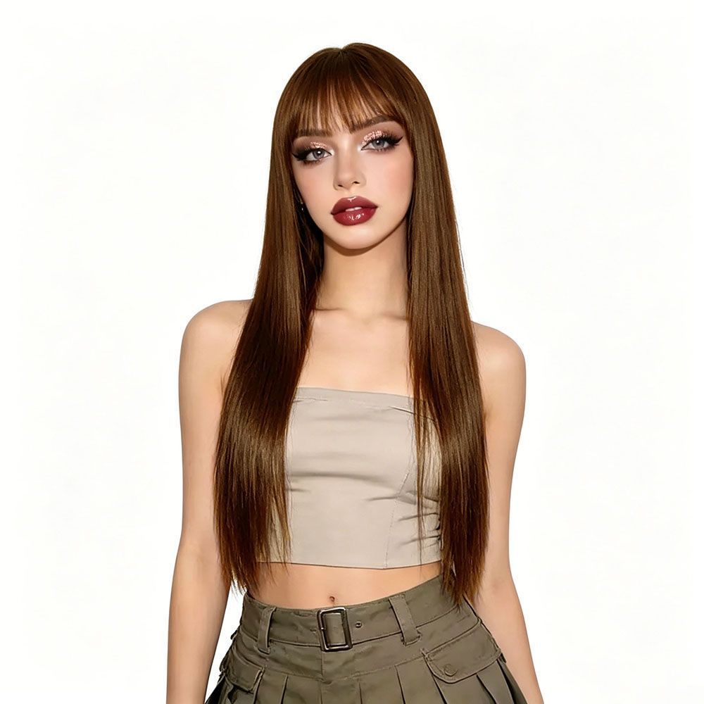 Women's Wig: Long Straight Hair with Straight Bangs, Natural and Voluminous, Full-Head Wig for Special Occasions