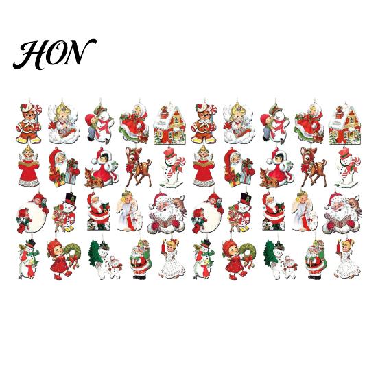 Wooden Hanging Decorations Retro Christmas Ornaments, Xmas Tree Pendants with Rope, Rustic Santa Claus Seasonal Window Porch Decor Snowman and