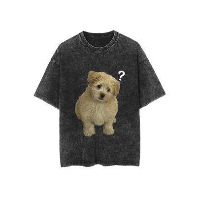 Хлопковая футболка в стиле острова Тин с круглым вырезом, обычной длины, с животным принтом, из вязаного полотна, с графикой собаки с винтажной стиркой