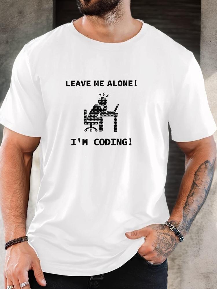 Unisexs Tee Coding Programmer Leave Me Alone Funny Text Print Cotton Short Sleeve Male Casual Streetwear Outdoor Daily Basic Top