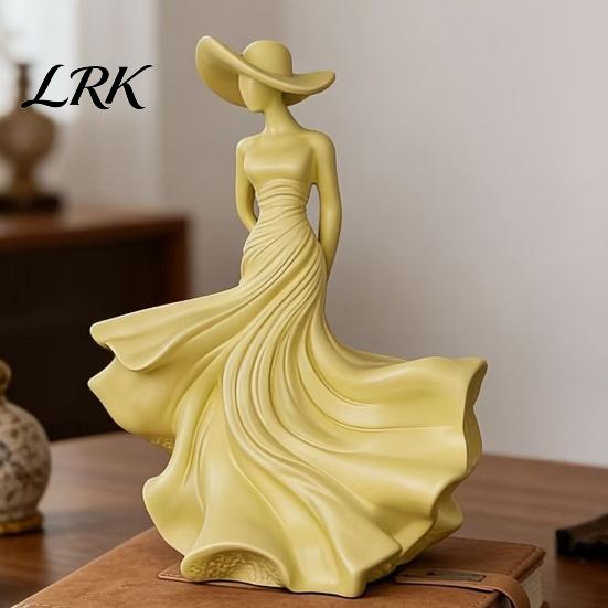 Скульптура из смолы для дома, статуэтка женщины, декор для гостиной, каминной полки, современная изящная резная фигурка женщины, шляпа с широкими полями