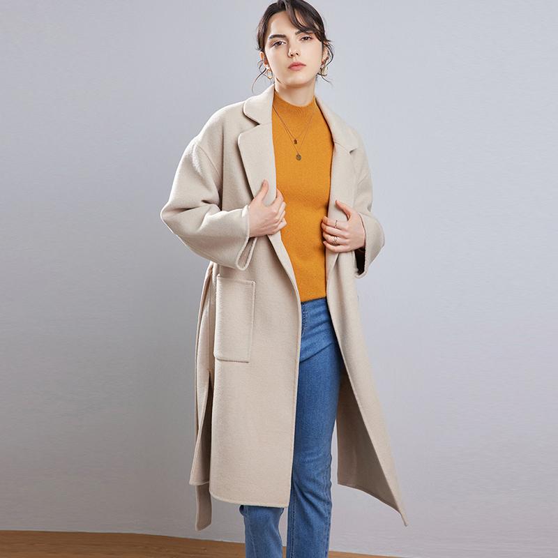 Женское длинное пальто из 100% шерсти, СОВРЕМЕННОЕ НОВОЕ Осеннее шерстяное пальто SAGA, зимнее теплое шерстяное пальто с поясом