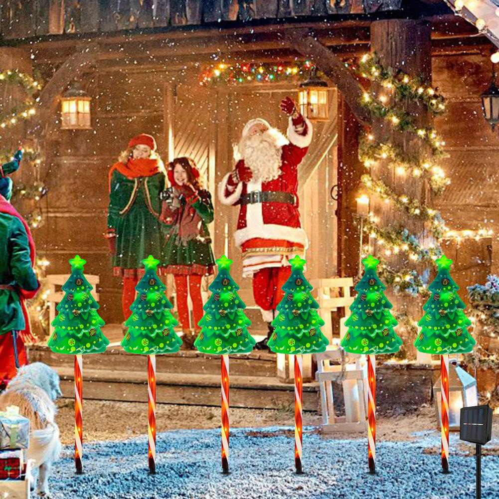 6 штук светодиодных гирлянд на солнечной батарее, водонепроницаемых IP65, декоративные фонари в виде леденцов для рождественской елки, для двора, балкона