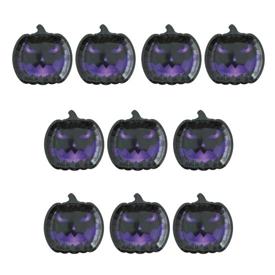 Хэллоуин Тыква Бумажные тарелки Черные Оранжевые Тарелки-гримасы тыквы Одноразовые сервировочные подносы для угощений на Хэллоуин