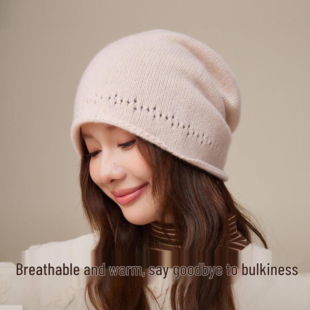 Женская вязаная шапка-бини из чистого кашемира - Универсальная шапка-носок для осени и зимы