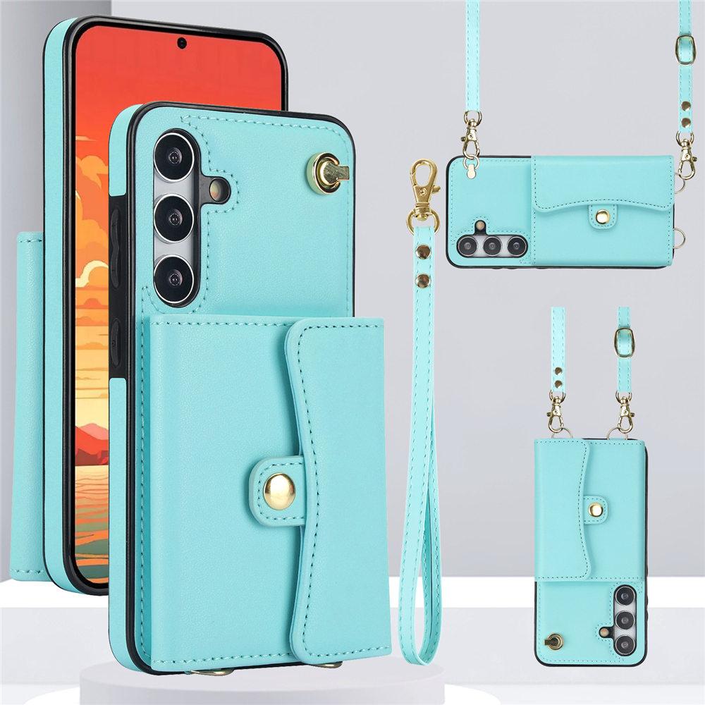 Кожаный чехол-кошелек через плечо для Samsung Galaxy A15 A54 A14 A13 A51 A52 A53 A12 A73 A71 A50 A70 A20 со шнурком и отделением для кредитных карт