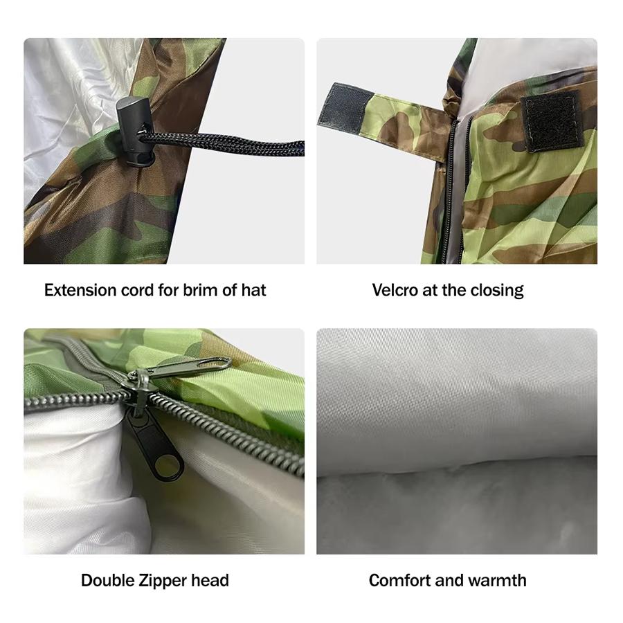 Dirt Proof Sleeping Bag Camouflage Green Bedding With Hat Warm Suitable For Outdoor Camping, Hiking And Backpacking