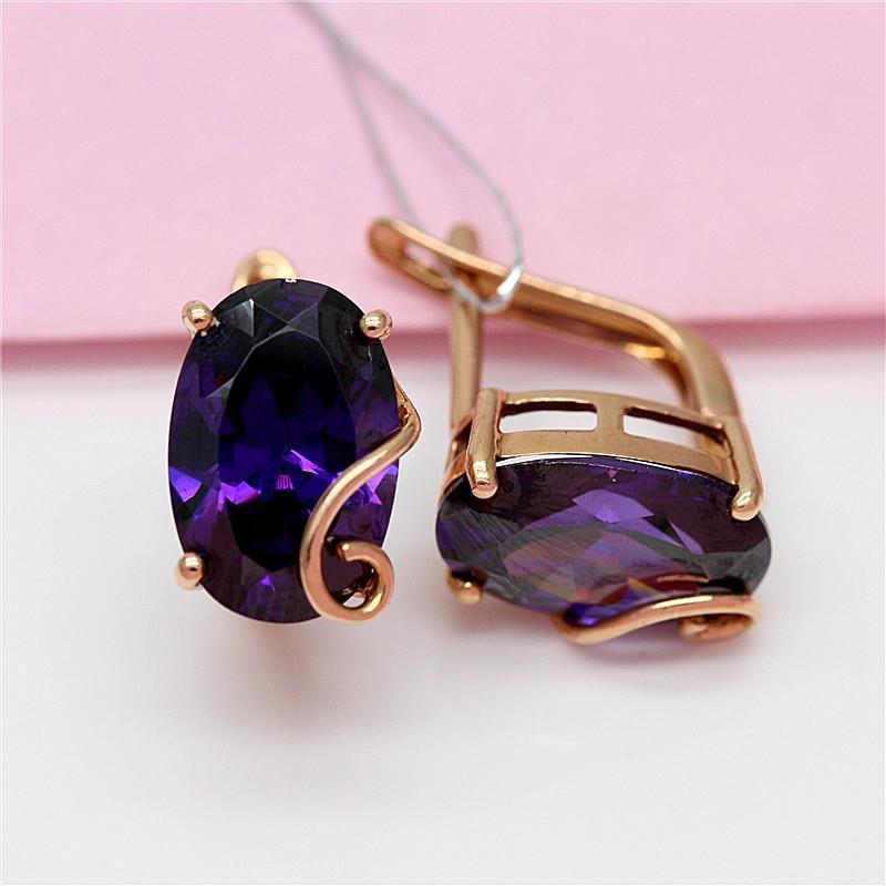 Серьги из синего камня с фиолетовым и золотым оттенками, Простой темперамент, Высококачественные серьги-гвоздики с покрытием из цветного золота (розовое золото)
