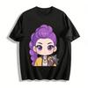 Крутая фиолетовая прическа Девушка в стиле Q-version Принт Повседневный топ Модный уличный стиль Унисекс Футболка Футболка из чистого хлопка