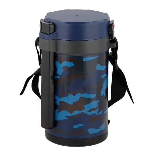 Bestco Stainless Steel Lunch Jar, Large Capacity, 2.2L, Blue Camouflage Pattern, Insulated, Holds Approximately 2 Cups of Rice, Side Dishes, and Soup