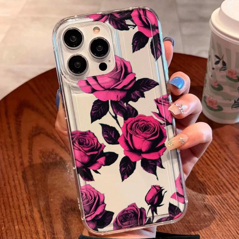 Розово-красные розы подходят для чехла для мобильного телефона Apple 16pro 15pro прозрачный 1413 подушка безопасности 12 тренд 11 взрыв
