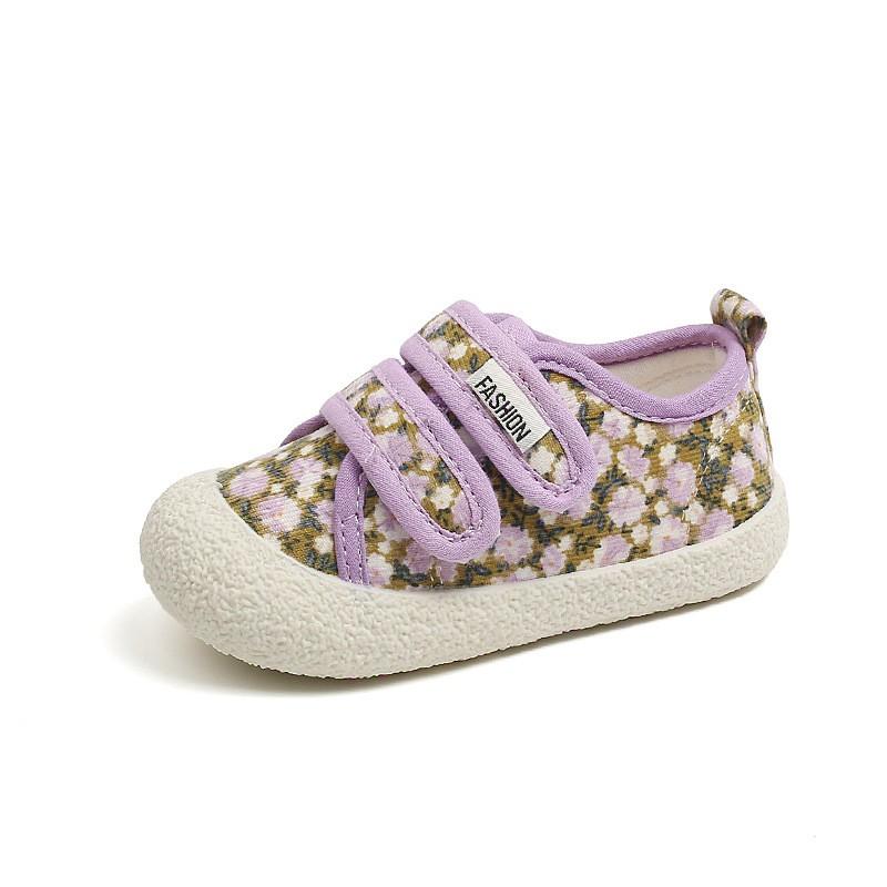 Kids Floral Canvas Shoes With Hook Loop Toddler Sneakers Boys Girls