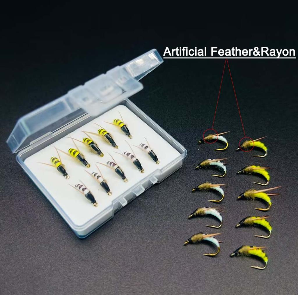5/10 шт. нахлыстовая мушка-приманка для форели | 2 разноцветных нахлыстовых мушки | Сухие мушки, желтые и белые мотыльки-материал искусственное перо и вискоза