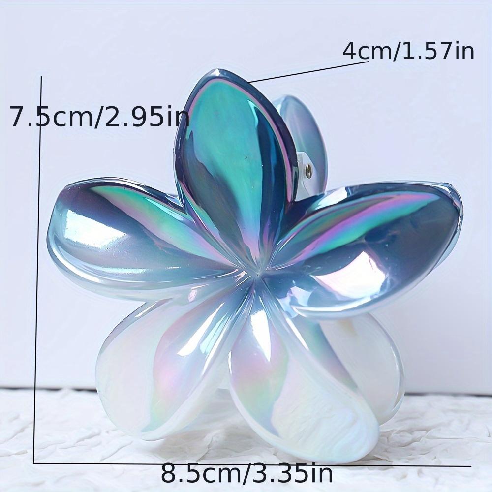 1 шт. Элегантная заколка для волос с франжипани, Блестящая пластиковая заколка для волос с цветком, Милый дизайн в виде зажима-акулы, Сочетание цветов, Средний размер, Одиночная штука