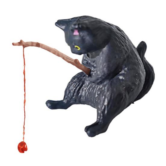 Cat Fishing Figurine Mini Resin Cute Cat Statue Miniature Fish Tank Landscaping Aquarium Decor for Fairy Garden Home Decor