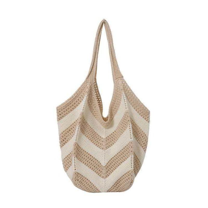 Woven mesh pocket women's large-capacity new hollow knitted relaxation seaside vacation tote shoulder backpack