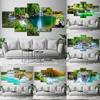 5 Panels Landscape Natural Waterfall Canvas Painting Green Tree Lake Posters and Prints Wall Art Pictures Home Decor No Frame