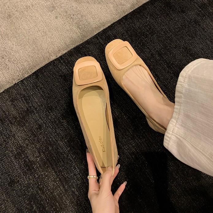 Версия из овчины~ Кожаные туфли-лодочки с квадратным носом и неглубоким вырезом на плоской подошве для женщин, новые, универсальные и не утомляющие ноги, с квадратной пряжкой, для работы