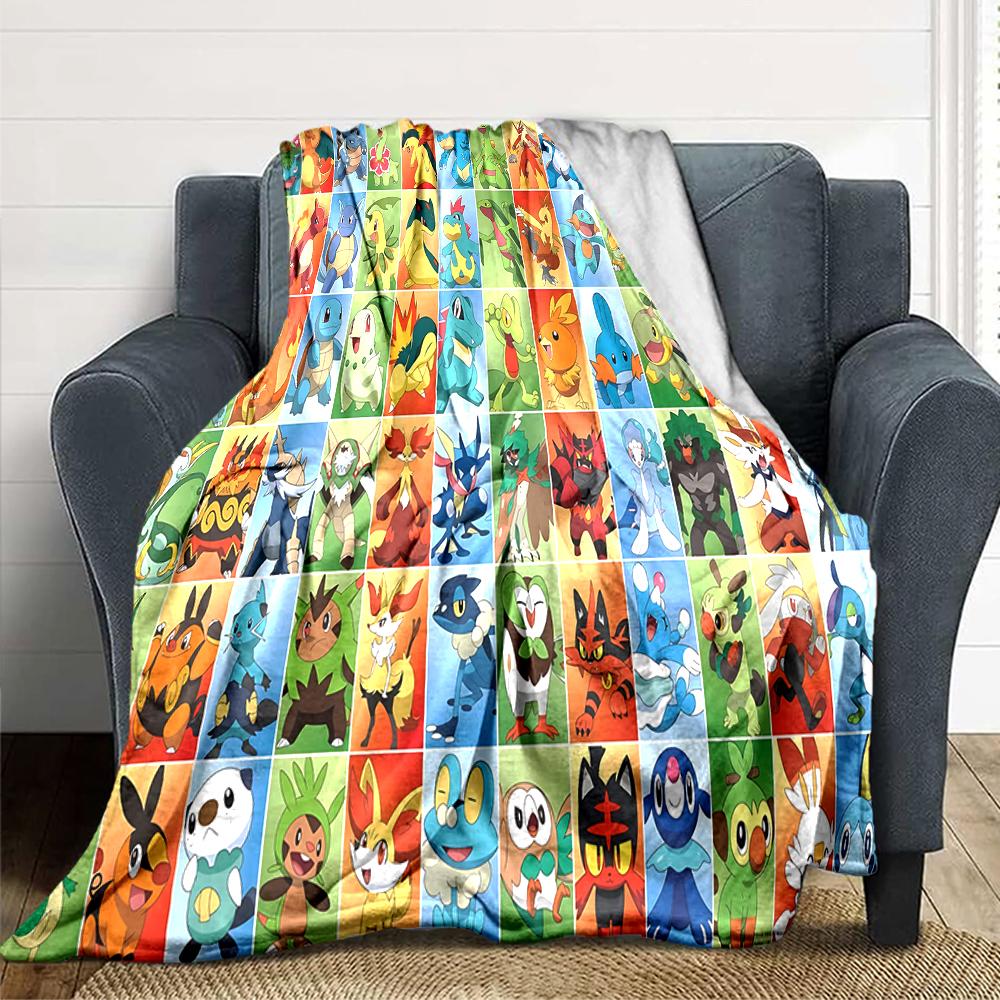 Pokemon Character Grid Blanket Soft Throw Blanket For Home Bedroom Bed Sofa Travel Office Solid Christmas Blanket