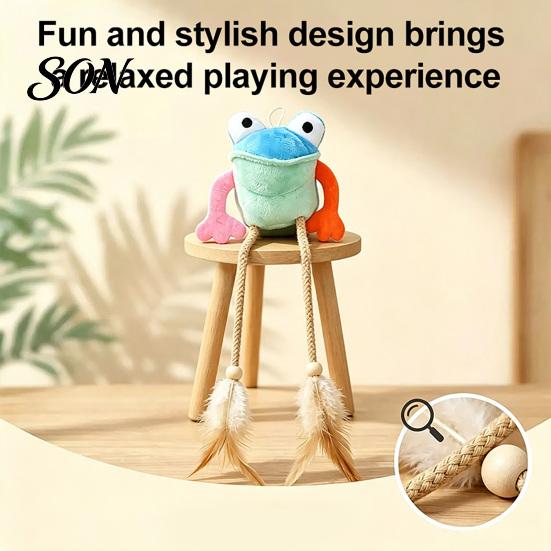 Interactive Kitten Toys with Bell Plush Frog Cat Toy, Toy And Feathers, Soft Skin Friendly Play Woven Rope Long Leg Frog, Chew for Indoor
