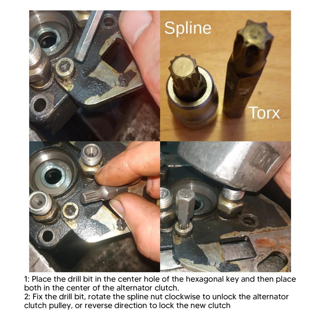 Alternator Pulley Wrench Kit 33 Teeth Spline Socket Drill Bit Puller Remover Tool Replacement for  Alternators