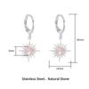 Light Luxury Style Stainless Steel Hoop Earrings Inlaid with Natural Stone Ins Women's Sun Flower Earrings
