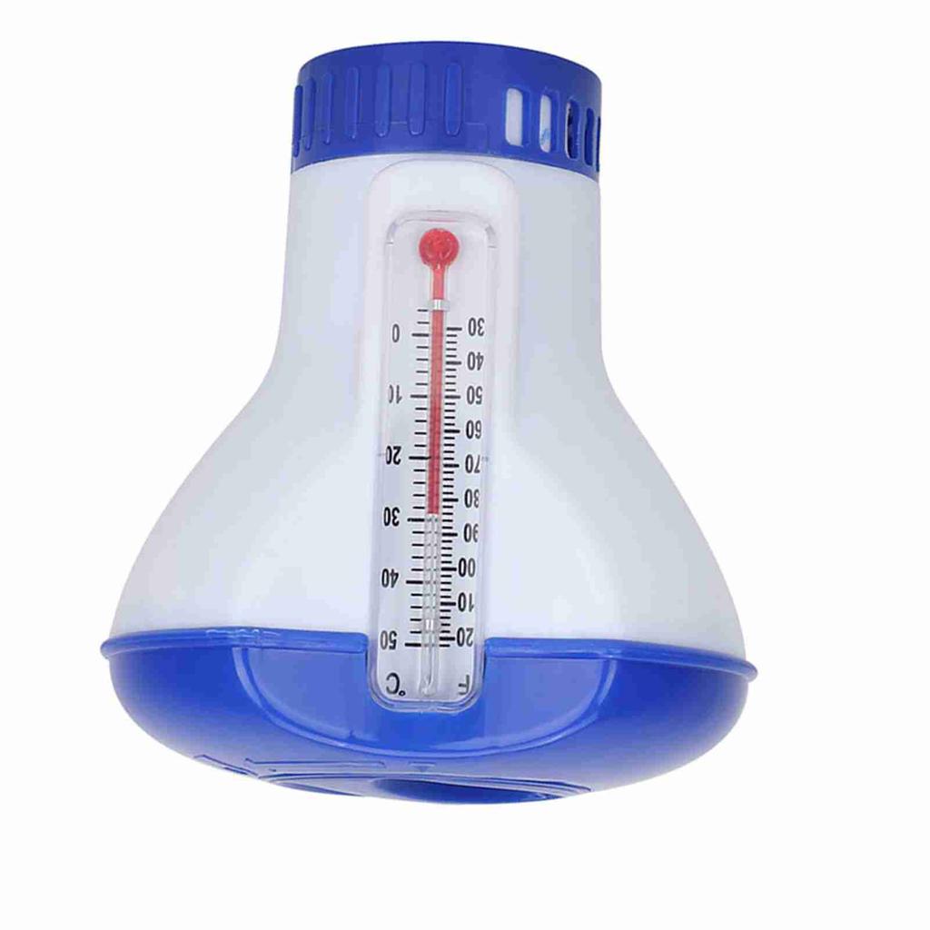 Floating Swimming Pool Chemical Chlorine Dispenser with Thermometer Tablet Holders