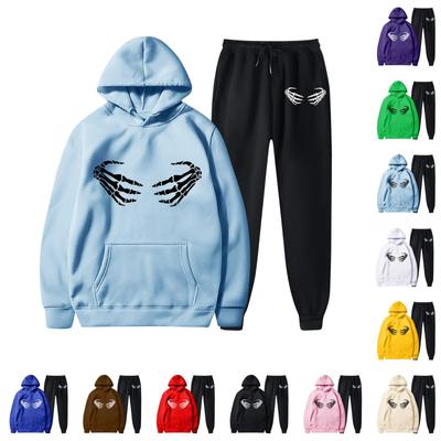 Женские плюшевые штаны, свободный свитер с длинным рукавом, принт на Хэллоуин и комплект из двух предметов с капюшоном и веревкой