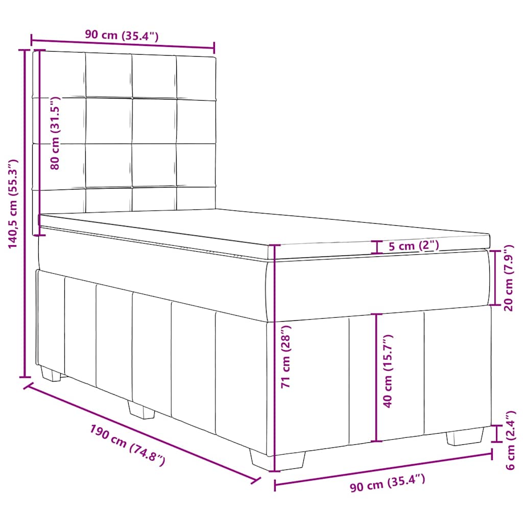Box Spring Bed with Mattress Black 90 x 190 cm Fabric