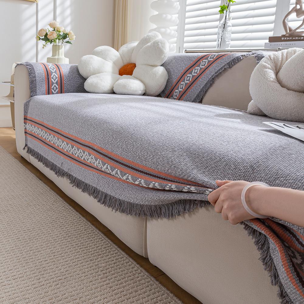 Подушка для дивана из хлопкового льна Four Seasons Universal Weaving Plaid Non Slip Sofa Cover Подушка для утолщенной мебели для гостиной Dust