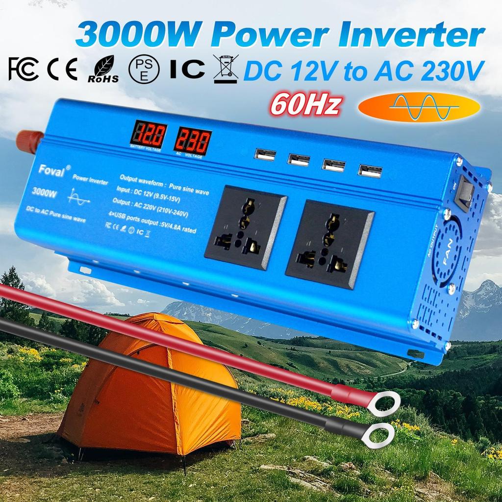 3000W (Вершина горы) DC 12V в AC 230V напряжение 1500W номинальная мощность чистый синусоидальный инвертор 4 x 5V 2.4A USB порты для кемпинга дома автономные солнечные системы