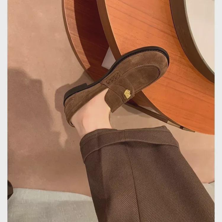 Grape Mom's Sunset Round-Head Gold Coin Retro Loafers - Women's Small Leather Shoes