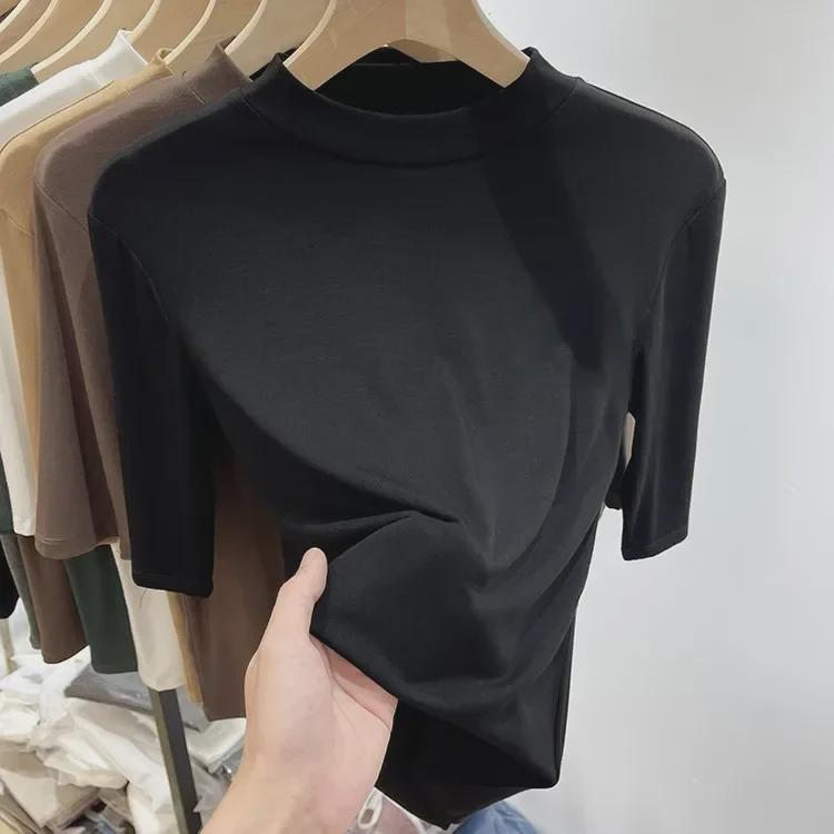 Женская весенне-летняя модальная футболка слим с рукавом до середины предплечья, универсальная однотонная маска