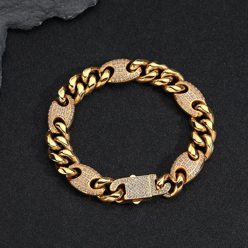 Hiphop Hip-Hop Street Rap Cuban Chain Pig Nose Micro-Inlaid Zircon Texture Light Luxury Bracelet Necklace Set