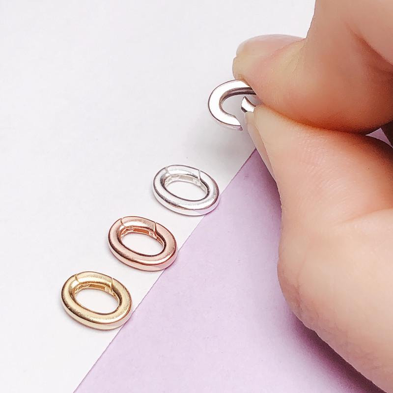 Oval Spring Buckle Necklace & Bracelet: Geometric Sterling Silver, Plain Silver & Gold Buckle Jewelry with Free Shipping, Small Lock Buckle.