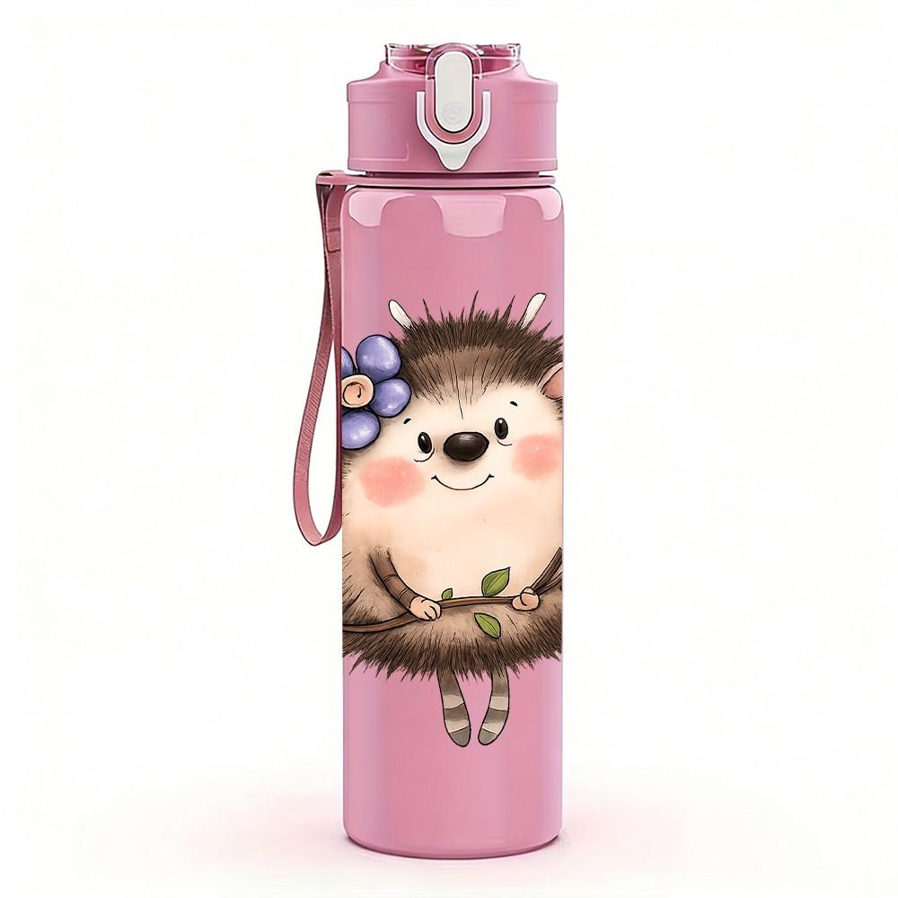 1PC Cute Fluffy Hedgehog 750ml Color Plastic Sports Water Bottle Leakproof Flip Straw Lid Suitable for Sports Office Home Use