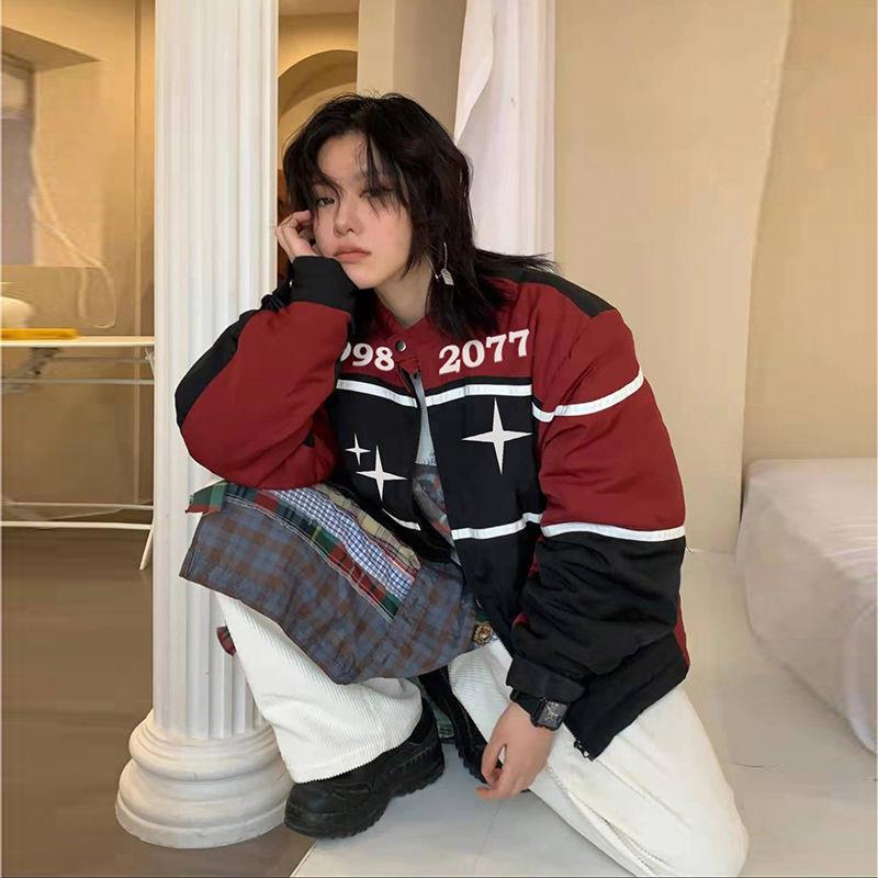 Женская модная винтажная американская мотоциклетная куртка - весенний бейсбольный стиль