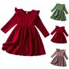 Girls Fashion Cute Fly Sleeve Long Sleeve Princess Dress Solid Color Dresses