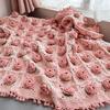 DIY Crochet Rose Flower Blanket Kit Handmade Yarn Knitting Floral Throw Blanket Mother's Day Valentine’s Day Birthday Women Beginner Gift