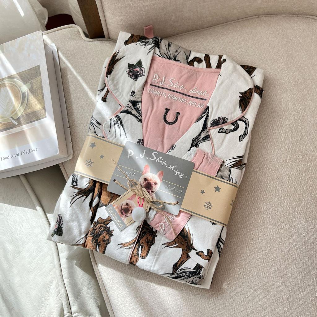 New Style Pajamas Set, Pure Cotton 2-piece Set, Women's Printed Cartoon Pajamas, Long-sleeved Trousers Set, Autumn Home Clothes, Home Clothes