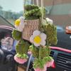 Handwoven Flower Basket Creative Car Pendant Car Rearview Mirror Mini Flower Decor Hangings Auto Woven Pot Plant Interior